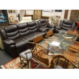 A Pellissima brown leather three piece lounge suite comprising of three seater settee and pair of