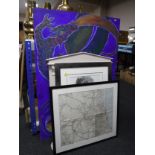 A framed map of Sunderland, together with a contemporary framed pencil study -Nude by J Meyers,