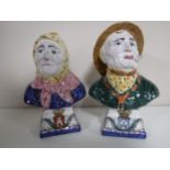 A pair of quimper busts. CONDITION REPORT: Both crazed.