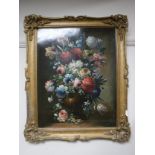 A gilt framed oil on panel, still life,