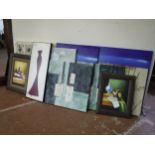 Nine assorted wall canvases together with two framed oils