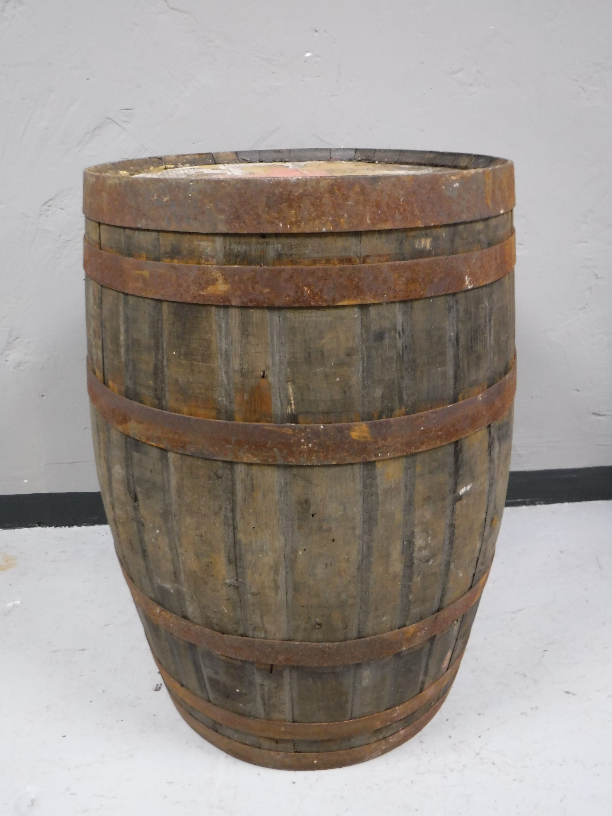 A coopered oak barrel