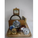 A tray of 20th century mantel and travel clocks.