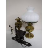 Two brass oil lamps,