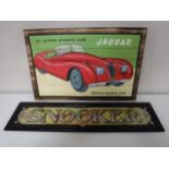 A vintage style snooker sign and a hand painted plaque - Jaguar SK sports car
