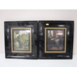 Two Edwardian prints in black frames depicting a man and a woman CONDITION REPORT: