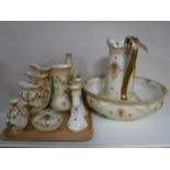 Eleven pieces of Crown Devon china including wash set, candlesticks,