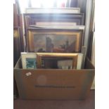 A box of framed continental pictures,