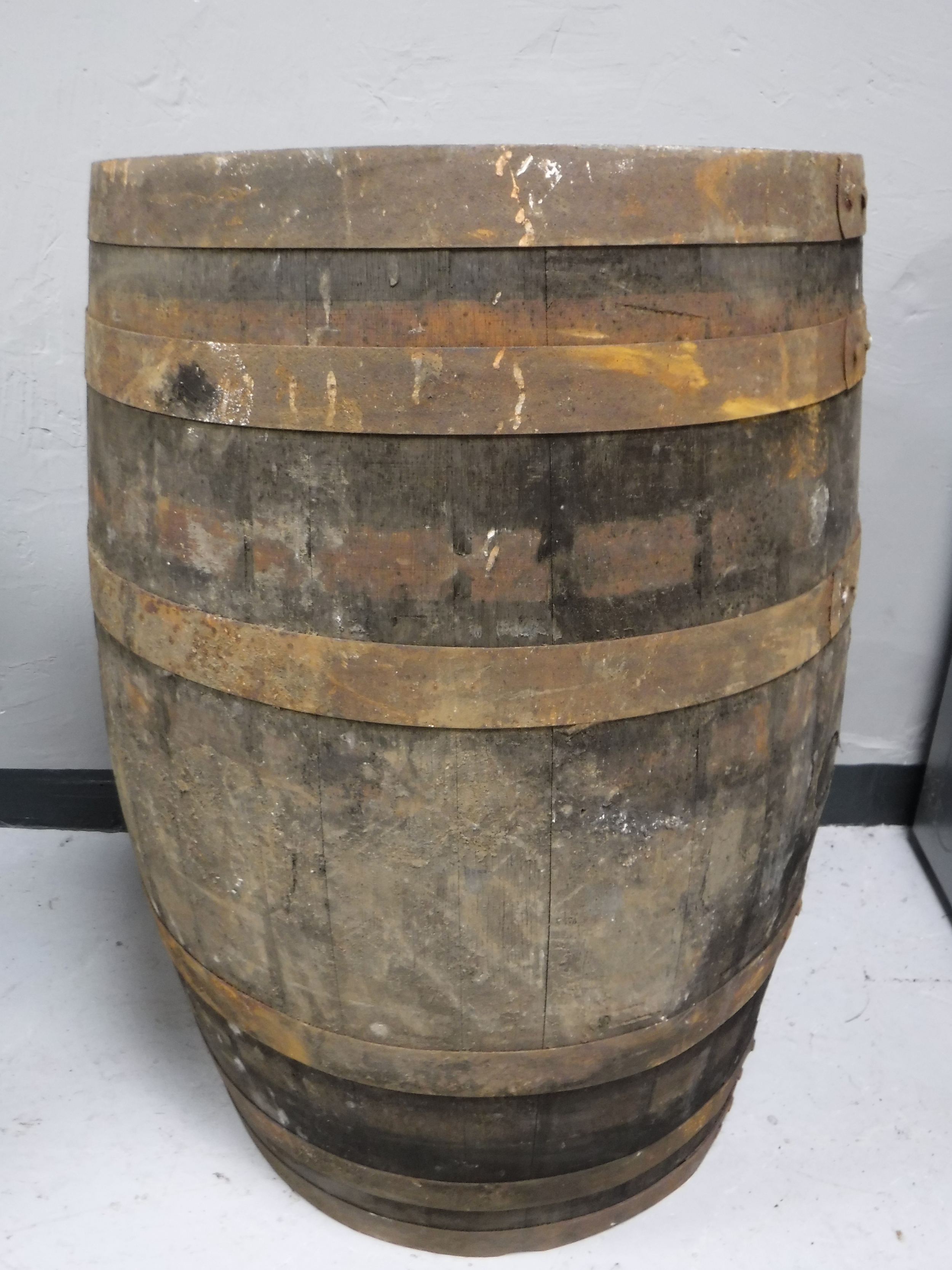 A coopered oak barrel