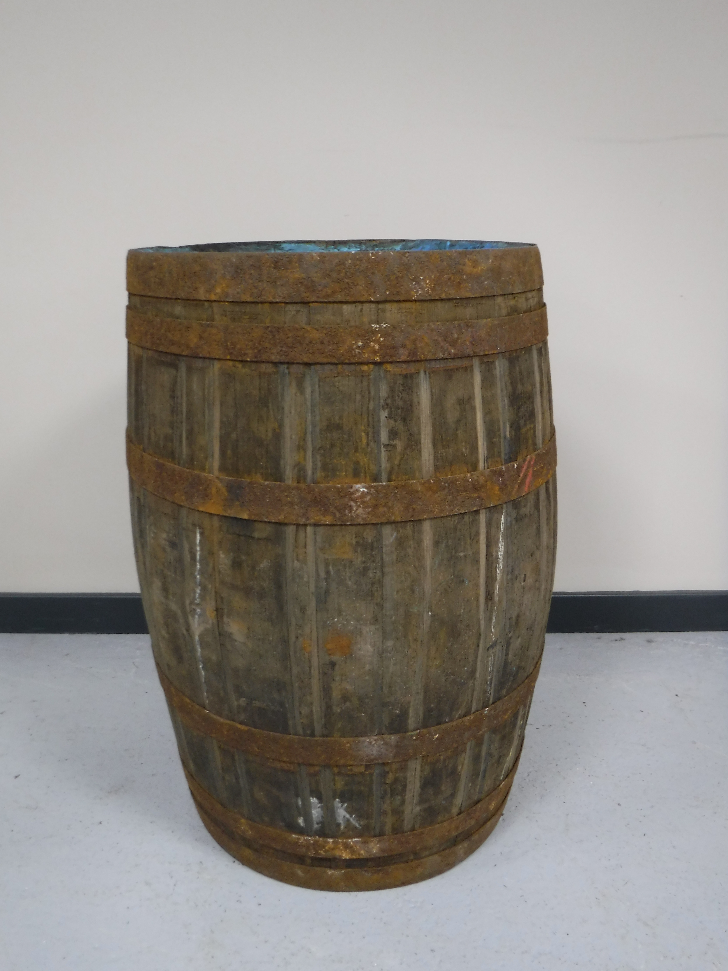 A coopered oak barrel