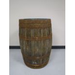 A coopered oak barrel