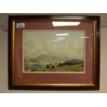 John Valentine : A shepherd with sheep in a mountainous landscape, watercolour, signed,