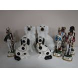 Six Napoleonic style figures and a two pairs of Staffordshire style dogs