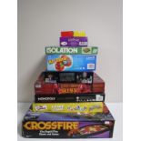 Assorted board games to include Cross Fire, Lord of the Rings, Risk,