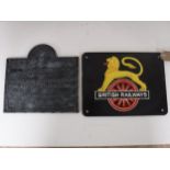 A cast iron British Railways plaque and a cast iron poacher's notice