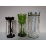 Three Victorian glass lustres with drops