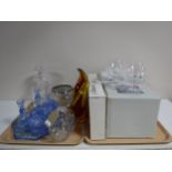 Two trays of glass, boxed Edinburgh crystal, studio glass vase,