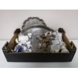 A box of assorted glass ware, commemorative mugs,