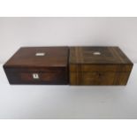 A Victorian inlaid walnut jewellery box and a Victorian rosewood jewellery box CONDITION