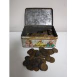 A tin of Victorian and later copper coins
