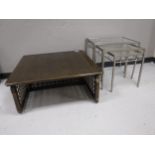 An Oriental style low coffee table on bamboo legs,