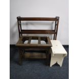 An antique mahogany towel rail together with a luggage stand and painted cracket