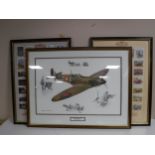 A framed Brian Knight print - Spitfire MK1 together with two frames containing Pantellas Castella