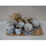 Two trays of Japanese egg shell china and decorative coffee ware