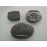 Three antique pewter snuff boxes