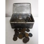 A tin of Victorian and later copper coins
