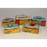 Five Dinky Toys die cast vehicles - Bentley Coupe 194, Superior Criterion Ambulance 263,