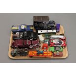 A tray of die-cast vehicles and model cars including Maisto Dodge Challenger etc.