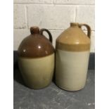 Two antique pottery flagons, one bearing advertisement Taylor & Lees Wine and Spirit Merchants,