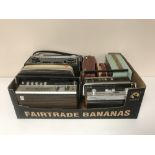 A box of nine vintage radios including Roberts,