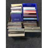 Two boxes and two record storage crates containing assorted LP's including 80's, box sets,
