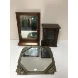 A late Victorian oak smoker's cabinet together with a pine mirror and an octagonal framed mirror