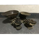 Two sets of antique grocer's scales with weights