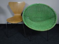 A 1960's basket chair on metal legs together with a plywood cafe chair after Jacobsen (2)