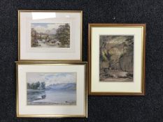 A gilt framed watercolour river scene, initialled and dated '90,