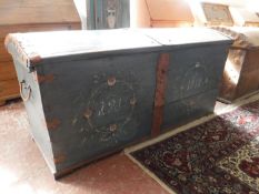 A 19th century painted shipping trunk