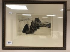 Twentieth century school : Stirling Bridge, dry point etching, indistinctly signed, framed.