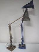 Two mid twentieth century angle poise lamps on square bases
