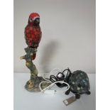 Two leaded glass lamps - Parrot and Tortoise