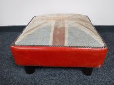 A red leather Union Jack studded footstool
