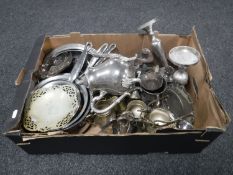 A box of twentieth century plated wares, comports, entree dishes,