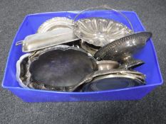 A box of plated wares, entree dishes, comports,