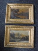 A pair of early twentieth century oil paintings depicting landscapes in gilt frames