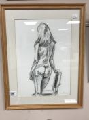 Mortimer : Standing nude, charcoal sketch, signed, framed.