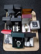 A tray of ten assorted gent's wristwatches; Citizen, Diamond and Co,