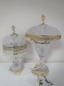 Two brass and cut glass ornate table lamps CONDITION REPORT: Larger lamp with